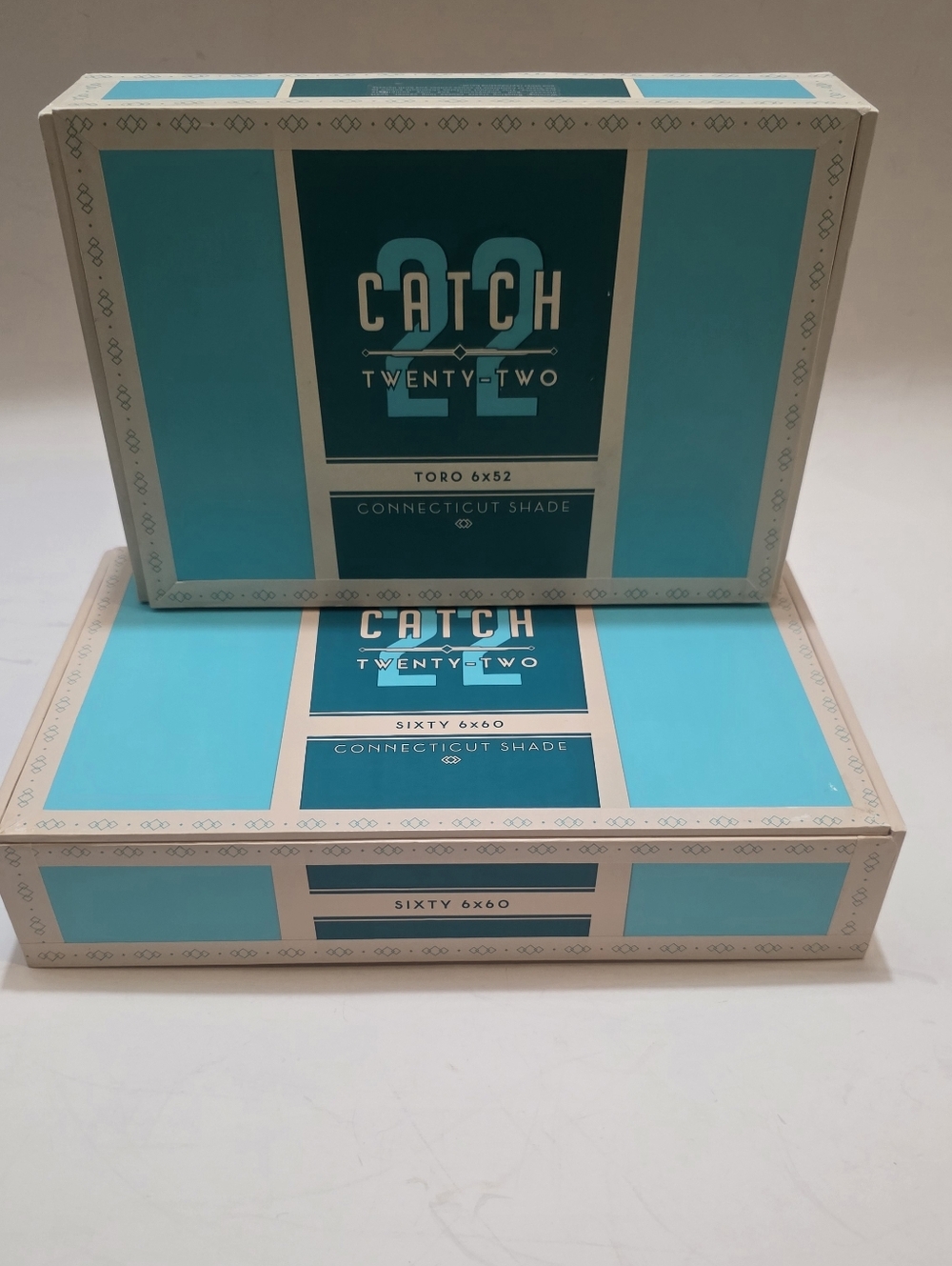 Catch Twenty-Two Connecticut Shade 2 Empty Cigar Boxes - Beautiful Teal & Cream!